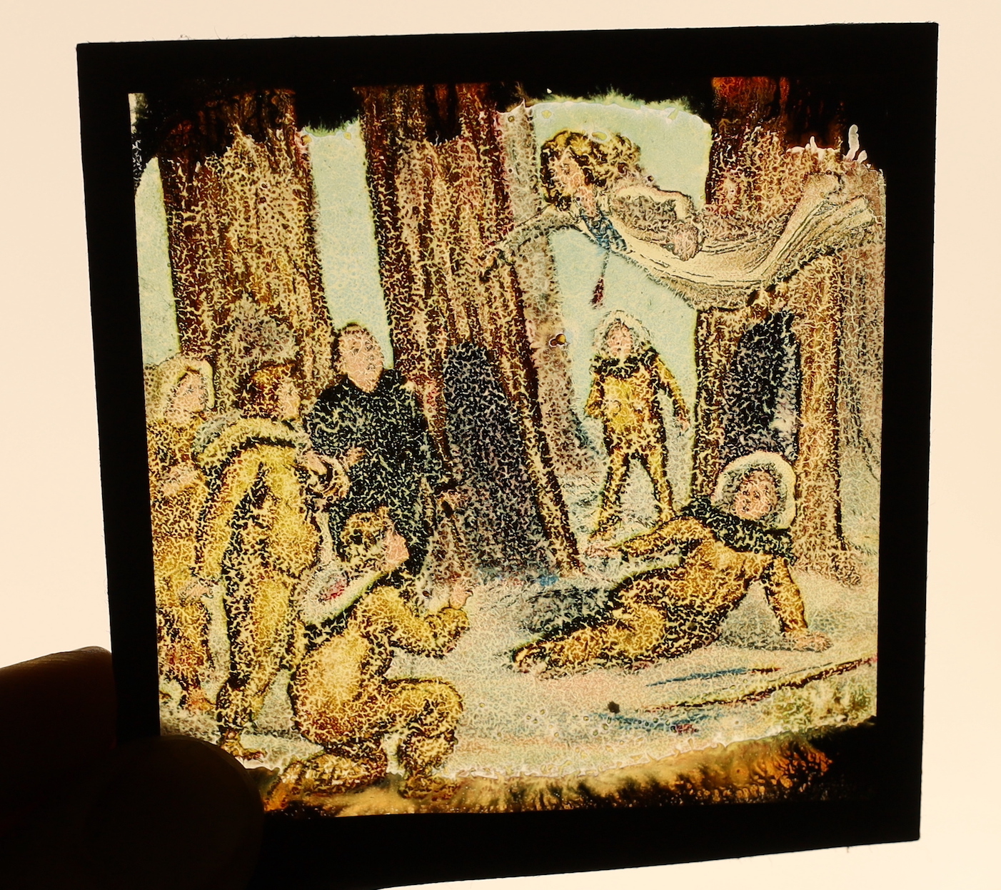 Quantity of boxed magic lantern slides to include Peter Pan, Jack and the beanstalk, Robin Hood etc 24boxes and seven oblong slides